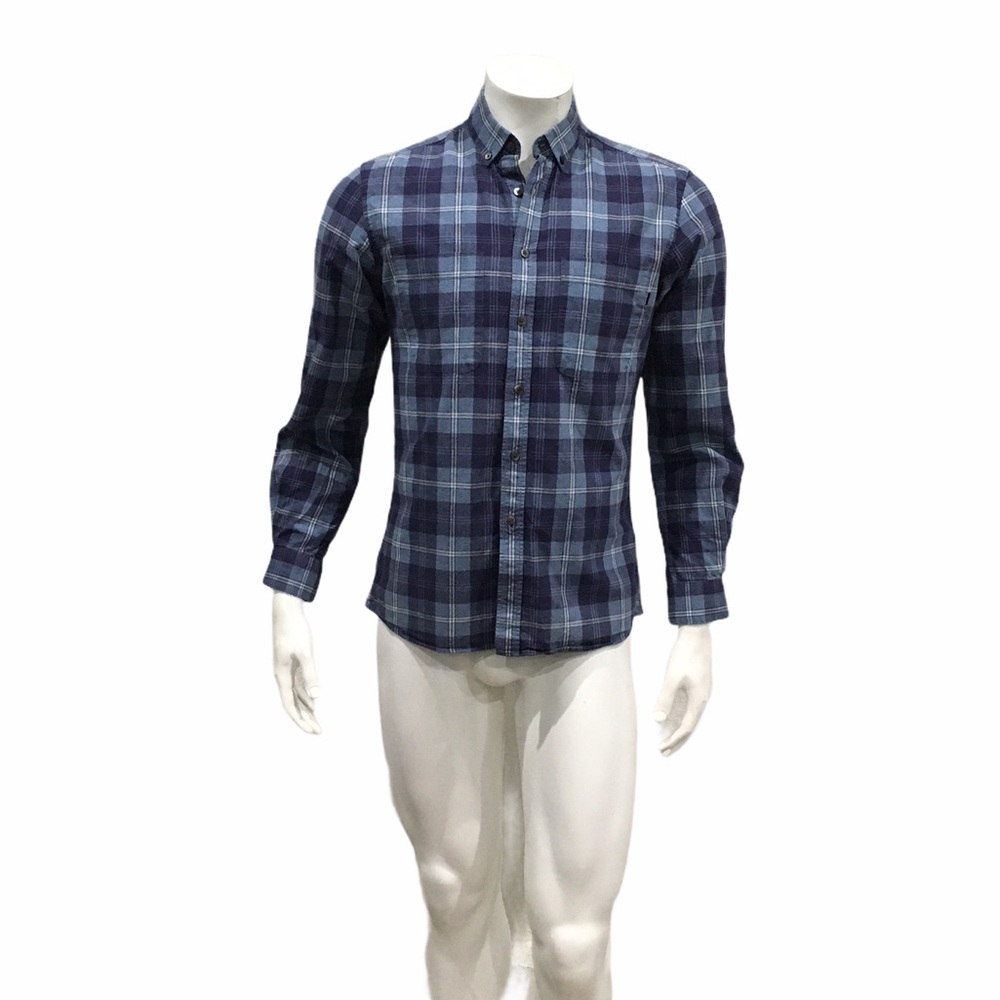 Patrik Ervell Mens Blue Checkered Button Shirt